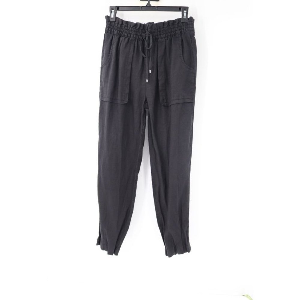 Lauren Ralph Lauren pants womens 2 Linen elastic waist pockets drawstring black‎